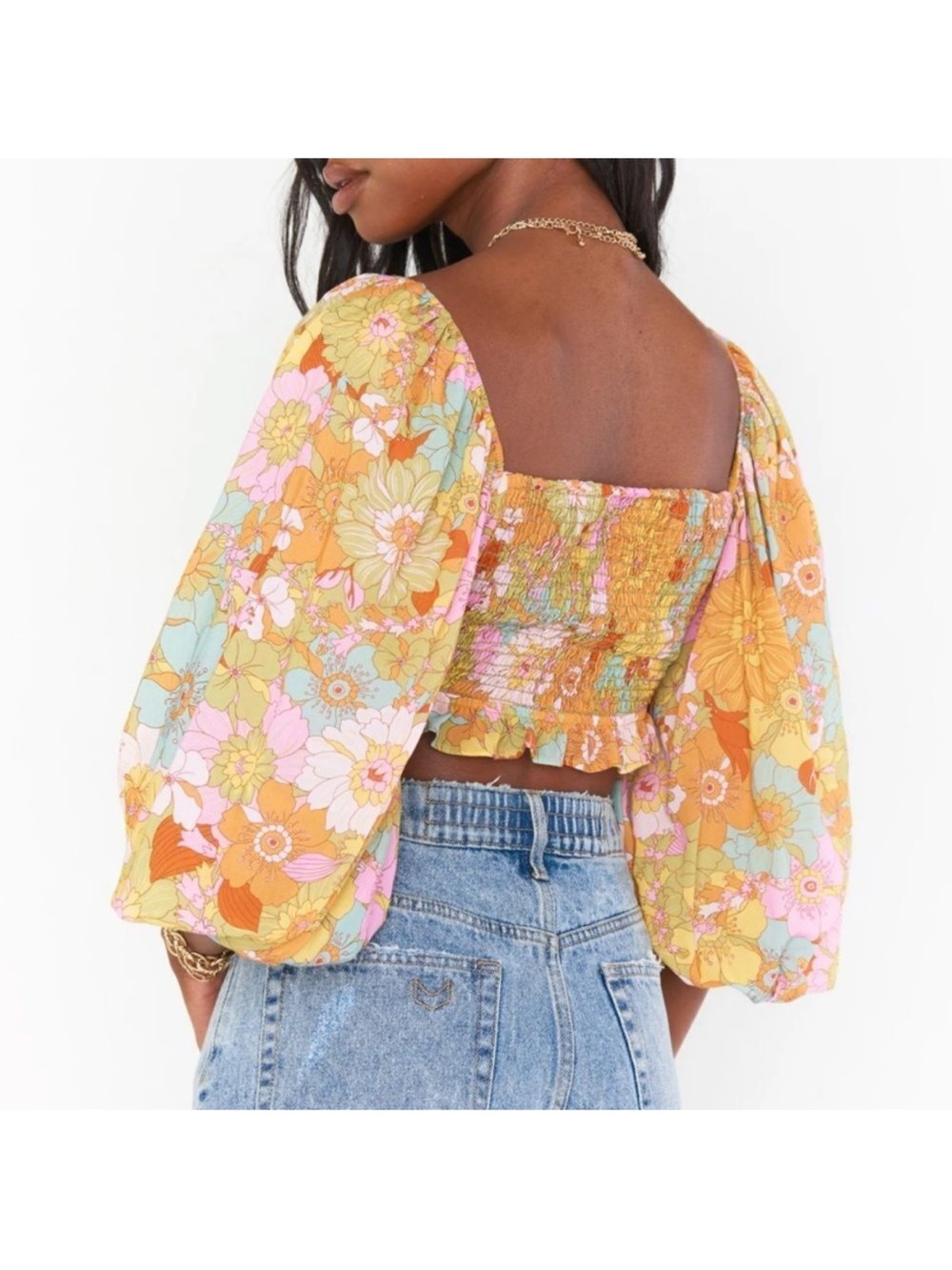 Show Me Your Mumu Groovy Blooms Floral Puff Sleeve Two-Piece Set Jenna Top Swing - Picture 8 of 10